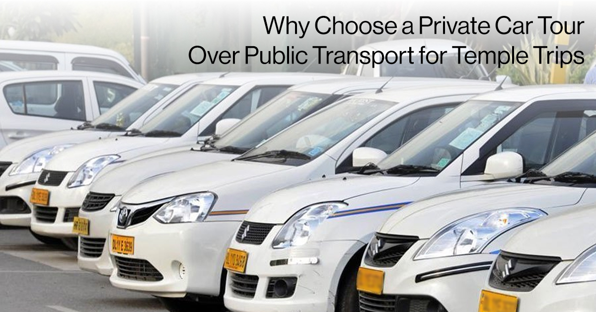 Family traveling to temple in private car